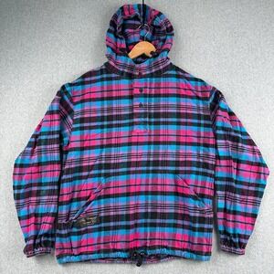 The Vermont Flannel Co Hoodie Unisex Small Pink Blue Plaid Pullover Anorak USA